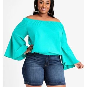 Off the Shoulder Teal Ashley Stewart Top